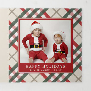 Classic Beige Tartan Plaid Christmas Tri-Fold Holi Holiday Card