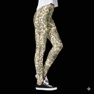 classic beige vintage nautical compass ornamental  leggings