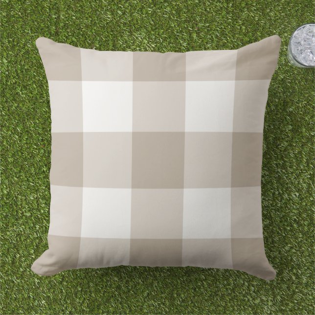 Classic Beige White Large Gingham Check Cushion (Grass)