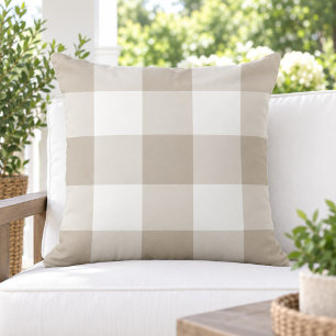 Classic Beige White Large Gingham Check Cushion