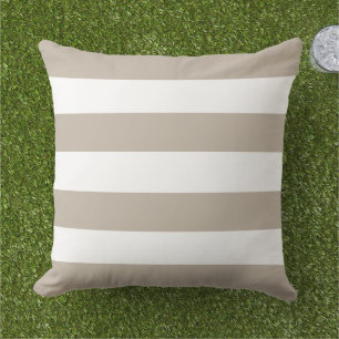 Classic Beige White Wide Horizontal Stripe Cushion