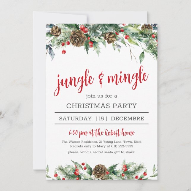 Classic Berries Greenery Corporate christmas party Invitation (Front)