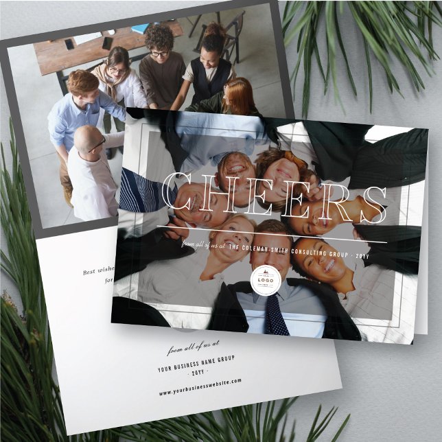 Classic Big Cheers Corporate Modern Photo Business Holiday Card (Creator Uploaded)