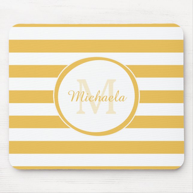 Classic Big Stripes Rich Yellow Monogrammed Name Mouse Pad (Front)