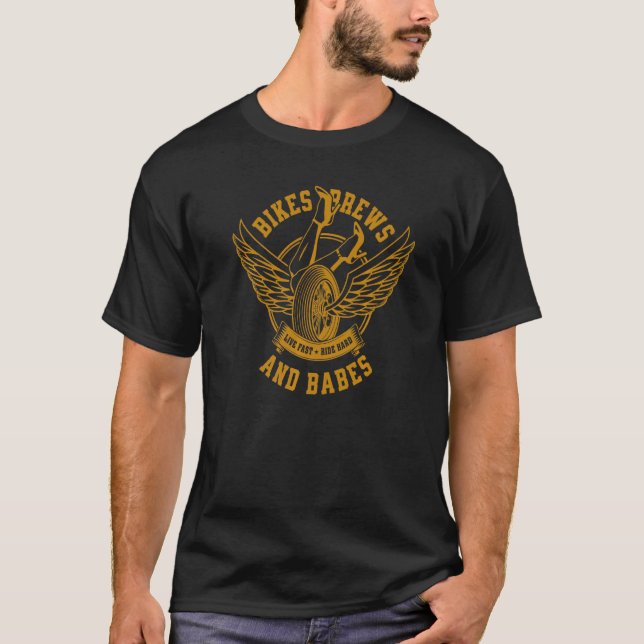 Classic Bikes Brews And Babes Motorcycle Biker Par T-Shirt (Front)