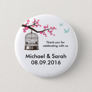 Classic Bird Cage and Pink Flower Thank You Button