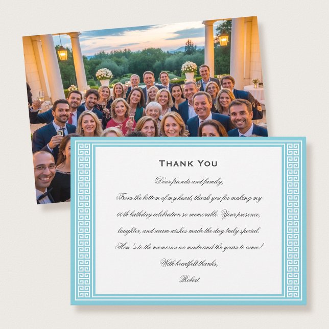 Classic Birthday Party Photo Blue Flat Thank You Card (Creator Uploaded)