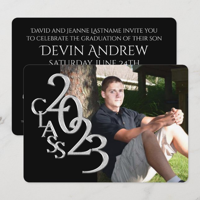Classic Black 2023 Photo Graduation Invitation (Front/Back)