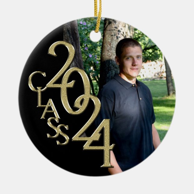Classic Black 2024 Graduate Photo Ceramic Tree Decoration (Front)