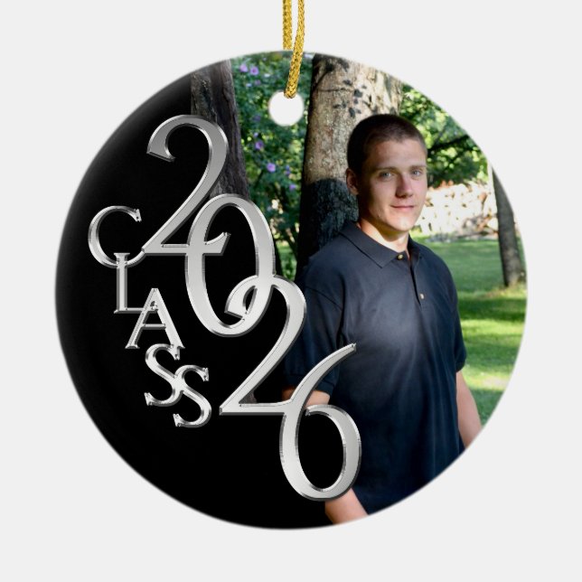 Classic Black 2026 Graduate Photo Ceramic Tree Decoration (Front)
