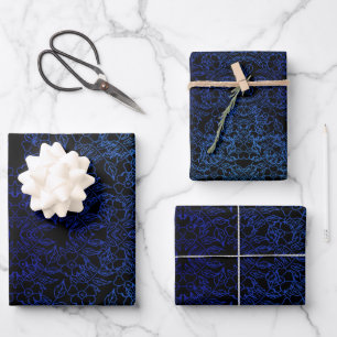 Classic Black and blue Floral watercolor elegant Wrapping Paper Sheet