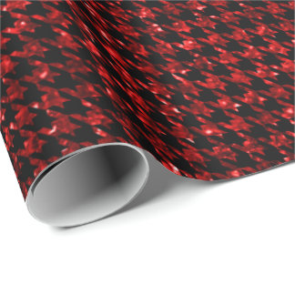 Classic Black and Glitter Red Houndstooth Pattern Wrapping Paper