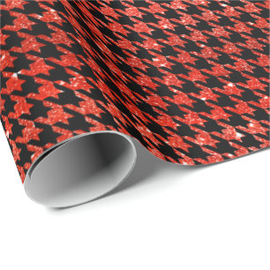 Classic Black and Glitter Red Houndstooth Pattern  Wrapping Paper