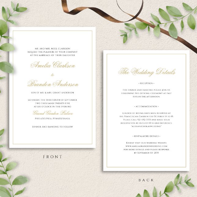 Classic Black and Gold Border Wedding Details &  Invitation (Creator Uploaded)