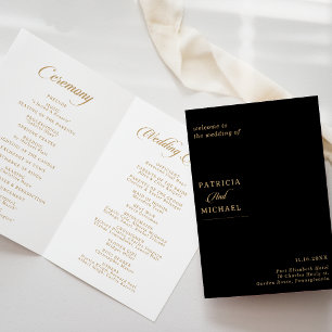 Classic Black and Gold Calligraphy Folded Wedding Programme