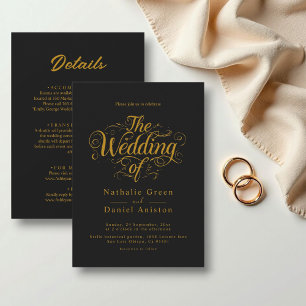 Classic Black and Gold Calligraphy Script Wedding Invitation