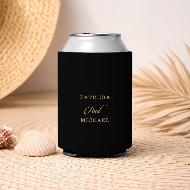 Classic Black and Gold Calligraphy Wedding Can Cooler (Creator Uploaded)