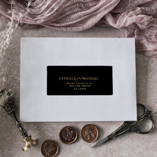Classic Black and Gold Calligraphy Wedding Return Label