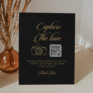 Classic Black and Gold Capture the Love Wedding Pedestal Sign
