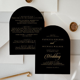 Classic Black and Gold Front and Back Wedding Invitation