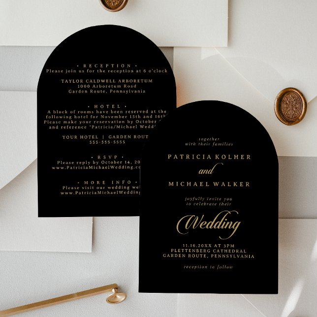 Classic Black and Gold  Front and Back Wedding Invitation (Creator Uploaded)