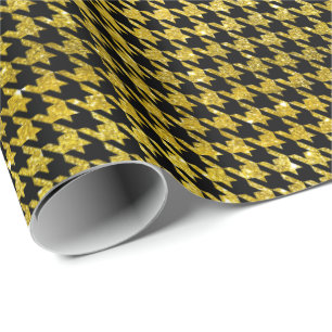 Classic Black and Gold Houndstooth Pattern  Wrapping Paper