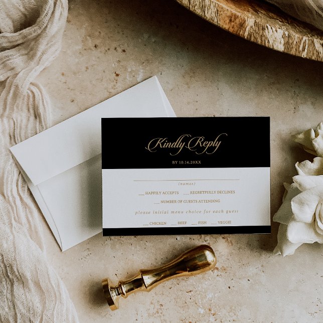 Classic Black and Gold Menu Choice RSVP Card (Creator Uploaded)
