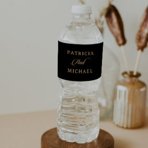 Classic Black and Gold Minimal Wedding Water Bottle Label