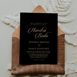 Classic Black and Gold Nuestra Boda Wedding Invitation