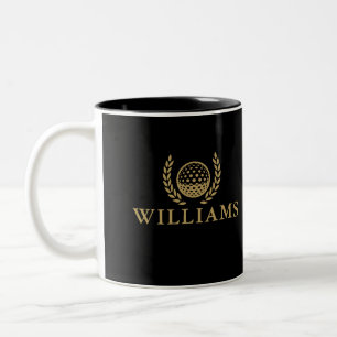 Classic Black And Gold Personalised Name Monogram Two-Tone Coffee Mug