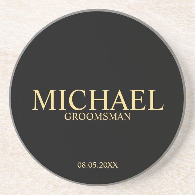 Classic Black and Gold Personalized Groomsmen Coaster (Front)