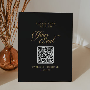 Classic Black and Gold Seating Chart QR Code Pedestal Sign