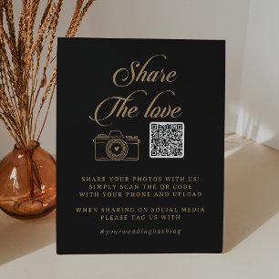 Classic Black and Gold Share the Love QR Code Pedestal Sign