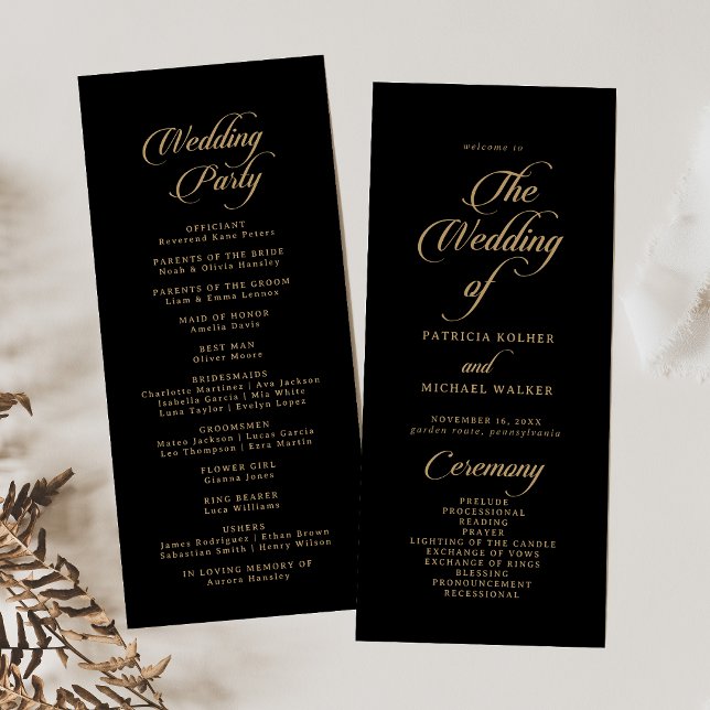 Classic Black and Gold Tea Length Wedding Programme (Creator Uploaded)