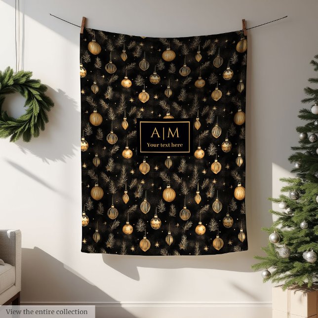 Classic black and gold watercolor holiday throw fleece blanket (Classic black and gold watercolor holiday throw Fleece Blanket)