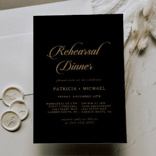 Classic Black and Gold Wedding Rehearsal Dinner Invitation