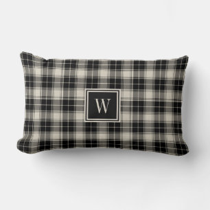 Classic Black and Off-White Plaid with Monogram Lumbar Cushion