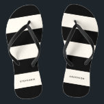 Classic Black and Off-White Stripes with Name Jandals<br><div class="desc">With elegant minimalist styling, this simple classic design has a sophisticated modern appeal. The bold horizontal rugby stripes pattern in black and eggshell off-white has a clean-look sans-serif type face for including your first and last name. These flip flops make wonderful gifts for a variety of occasions including birthdays, weddings,...</div>