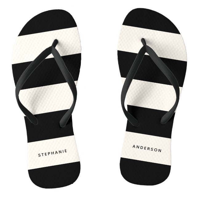Classic Black and Off-White Stripes with Name Jandals (Footbed)