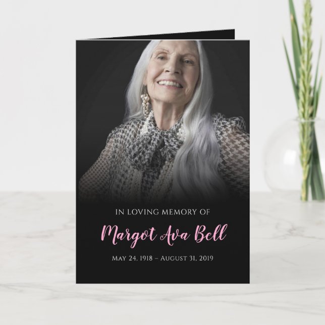 Classic Black and Pink Funeral Program Card (Front)