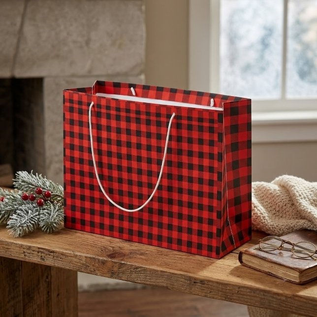 Classic Black and Red Buffalo Plaid Gift Bag (Red Plaid GiftBags)