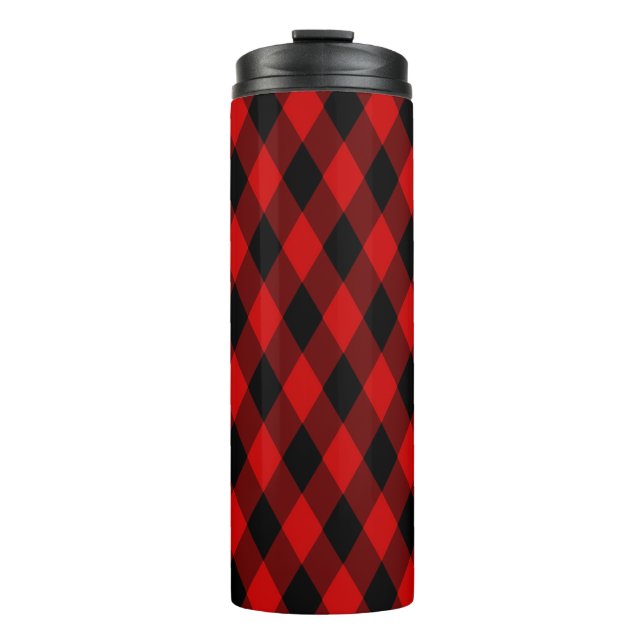 Classic Black and Red Diamond Pattern Thermal Tumbler (Front)