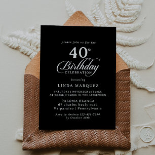 Classic Black and White 40th Birthday Party Invitation
