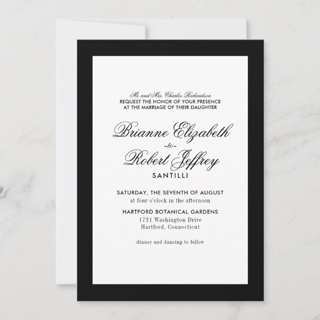Classic Black and White Border Wedding Invitation (Front)