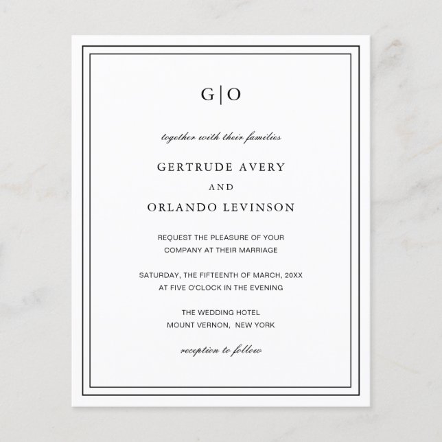 Classic Black and White Budget Wedding Invitation (Front)