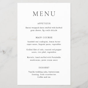 Classic Black and White Budget Wedding Menu