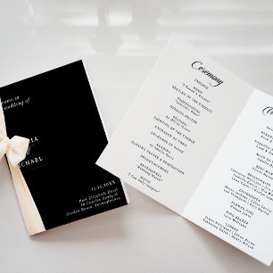 Classic Black and White Calligraphy Folded Wedding Programme