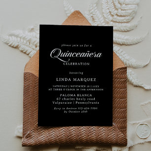 Classic Black and White Calligraphy Quinceañera Invitation