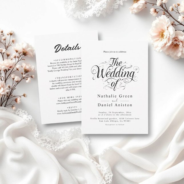 Classic Black and White Calligraphy Script Wedding Invitation (Creator Uploaded)