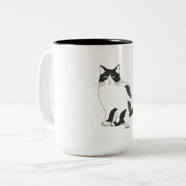 Classic Black and White Cat  Coffee Mug (Front Left)
